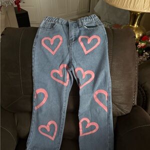 Kids Heart Print Jeans - Blue and Pink